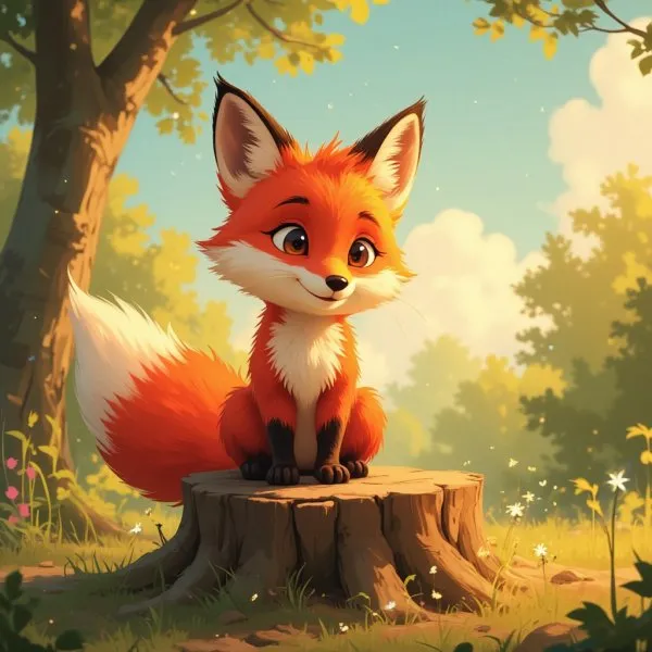 Рыжий лис в стиле Pixar: летнее настроение и волшебный свет. Генерация из нейросети Flux 1
