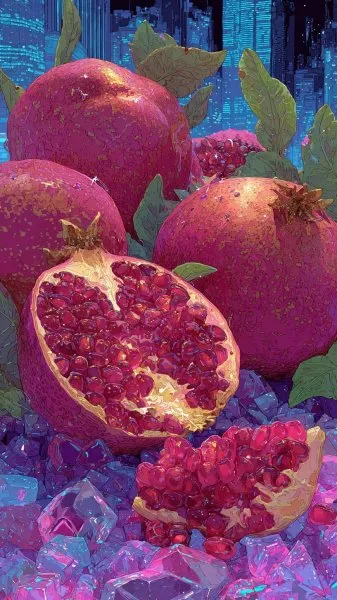 Гранат и леденцы: яркий калейдоскоп вкуса и цвета в стиле мультфильма. Изображение из нейронной сети Миджорни