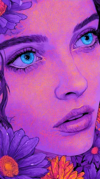 Яркие акценты и сияющая красота: искусство лавандового великолепия с оранжевыми узорами и фиолетовыми цветами. Нейросеть Midjourney