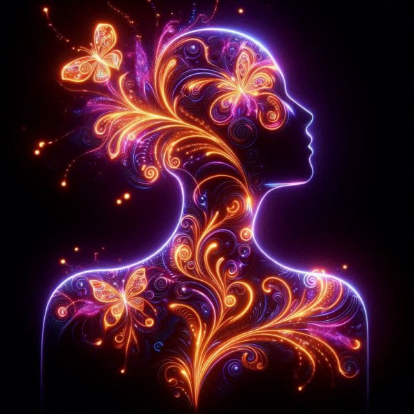 Неоновый бег: танец света и тени на теле женщины. Изображение из нейронной сети Dalle