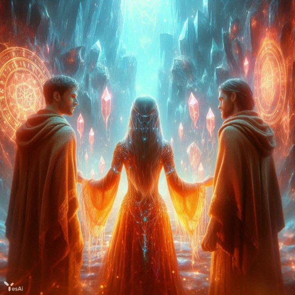 Магическая сцена: Сила, красота и преданность в сияющем оранжевом свете. Картинка из нейронной сети Dalle-3