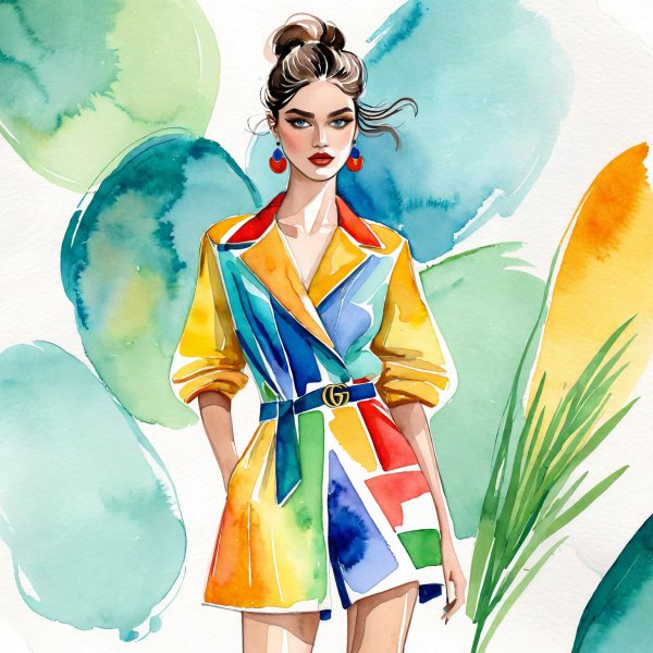 Футуристичная мода: сплав Issey Miyake и Gucci в ярких красках. Генерация из нейросети Stable Diffusion