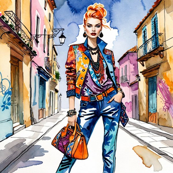 Эпатаж и богемность: цифровой портрет модной бунтарки в стиле Vivienne Westwood и Etro. Нейронная сеть Stable Diffusion