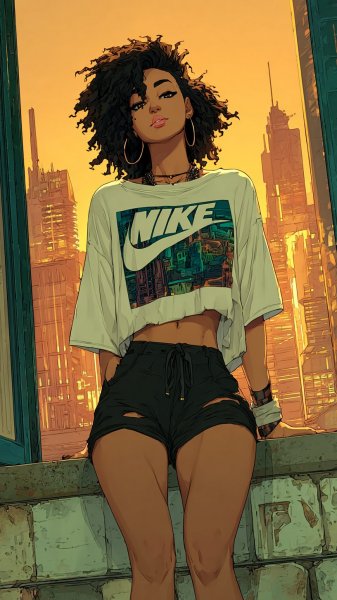 Городской стиль: молодая женщина в образе от Nike. Изображение из нейросети Midjourney