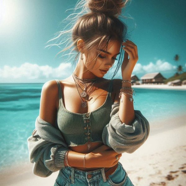 Летняя иллюстрация: свобода, солнце и пляжный стиль в стиле VSCO girl. Картинка из нейронной сети Dalle 3