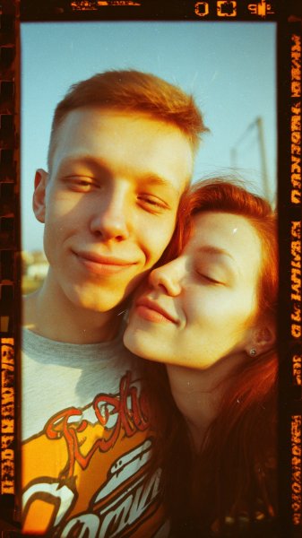 Ретро любовь: Парень и девушка в лучах заката на плёнке Polaroid. Генерация из нейронной сети Midjourney