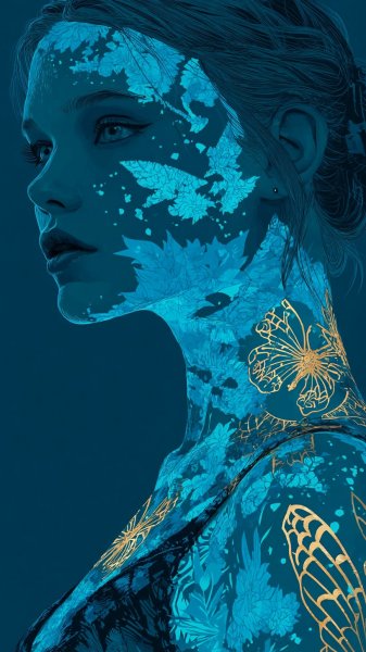 Неоновое сияние: татуировки света и тени на ослепительном силуэте. Нейронная сеть Midjourney
