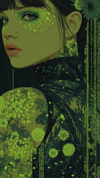 Неоновый готический образ: яркий макияж и ультрафиолетовые татуировки. Изображение из нейронной сети Midjourney