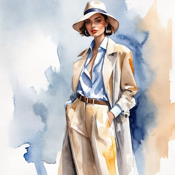 Современная мода: гармония Balenciaga и Armani в акварельных текстурах. Картинка из нейросети Stable Diffusion