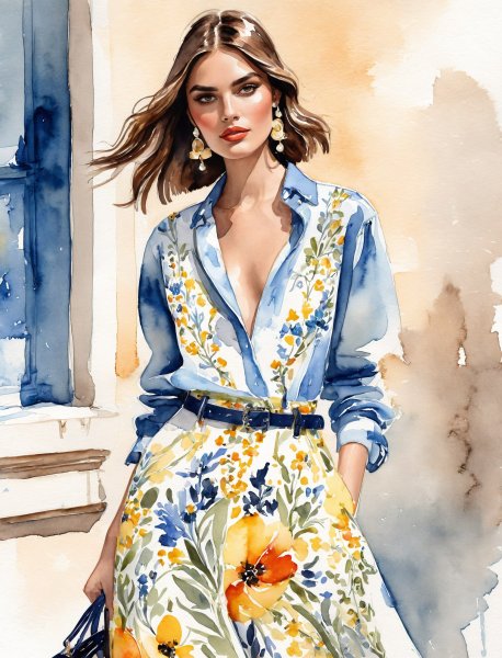 Слияние стилей: Dolce   Gabbana и Balenciaga в ярких акварелях. Картинка из нейросети Stable Diffusion