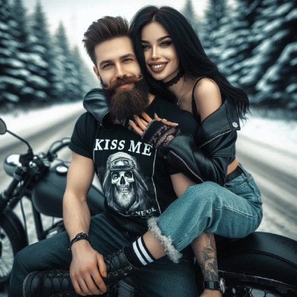 В объятиях любви: готический дуэт на фоне заснеженного леса. Нейросеть Dalle