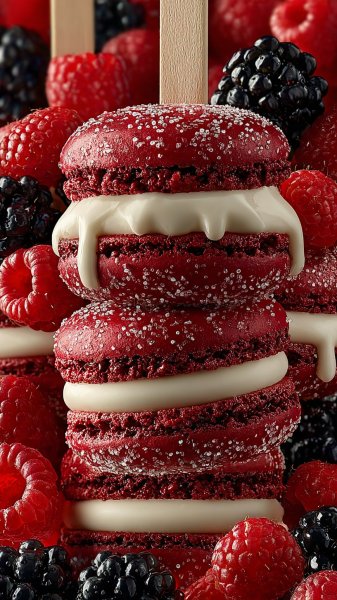 Изысканная композиция: макароны и ежевика с малиной в деталях. Нейросеть Миджорни