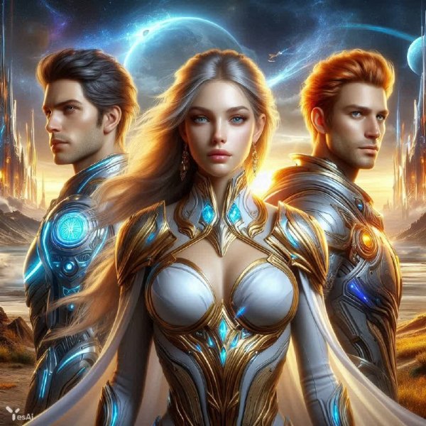 Воины на фоне космической пустыни: эпическая встреча взглядов. Картинка из нейронной сети Dalle-3