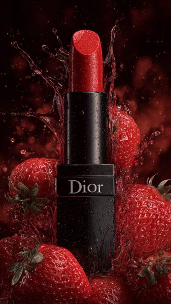 Dior: Клубничная страсть и бархатная стойкость помады в стиле кино. Генерация из нейросети Midjourney