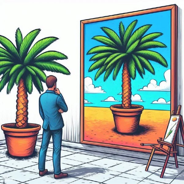 Пальма и её отражение: игра реальности и искусства на холсте. Нейросеть Dalle 3