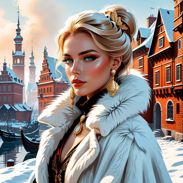 Город меха и презрения: Фантастический портрет в стиле барокко. Нейросеть Stable Diffusion