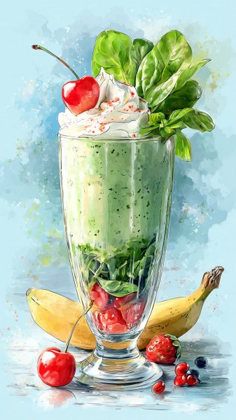 Яркий смузи: акварельный натюрморт со вкусом лета и свежести. Нейронная сеть Midjourney