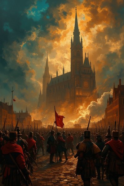 Барочный шедевр: сражение XVII века в золотом свете. Картинка из нейронной сети Flux 1