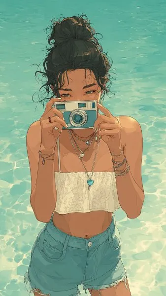 Летнее настроение: Иллюстрация в стиле VSCO girl на пляже. Генерация из нейросети Миджорни