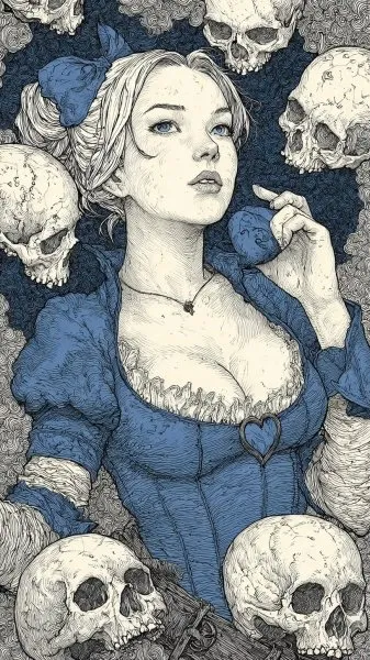 День мертвых. Девушка в стиле Greg Hildebrandt. Темное искусство и романтика. Нейронная сеть Midjourney