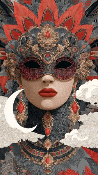 Загадочная женщина в маске: красота контрастов и небесная тайна. Нейросеть Миджорни