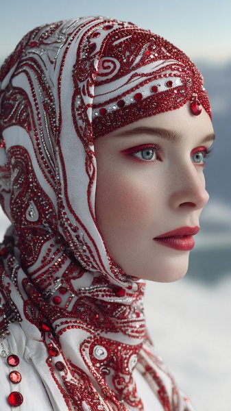 Загадочная красота: шарф с камнями и пейзажем вдали. Изображение из нейронной сети Миджорни