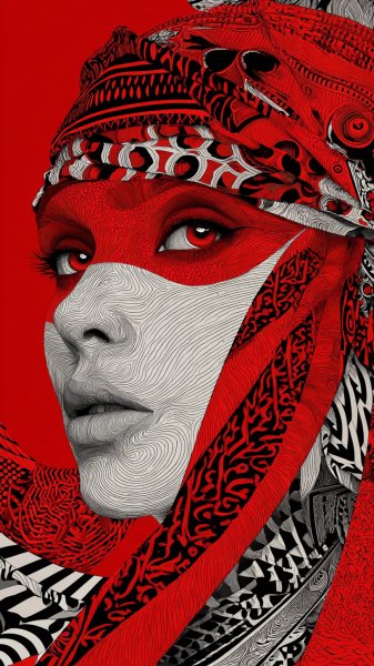 Лицо в маске: гипнотическое сочетание цвета и узора. Генерация из нейронной сети Миджорни