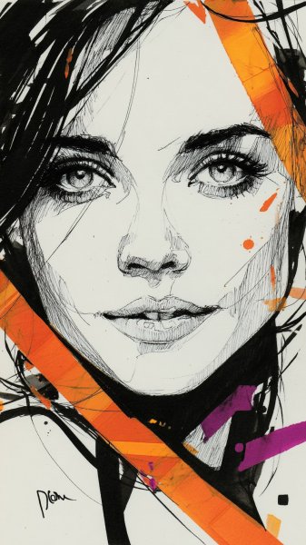 Лицо в красках: смелое сочетание черного, белого и ярких акцентов. Картинка из нейронной сети Midjourney