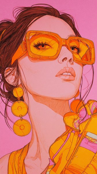 Неоновая модель в стиле хай тек: яркие акценты и пастельный фон. Картинка из нейросети Миджорни