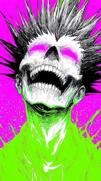 Неоновый монстр: череп из будущего в стиле аниме Death Note. Изображение из нейронной сети Миджорни