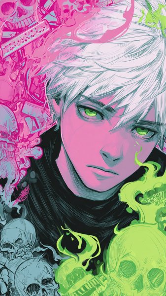 Неоновый монстр из Death Note: хаотичный рисунок в ярких тонах. Изображение из нейросети Миджорни