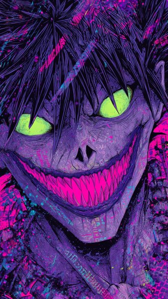 Неоновый демон из Death Note: жуткий взгляд и граффити-футуристика. Картинка из нейронной сети Midjourney