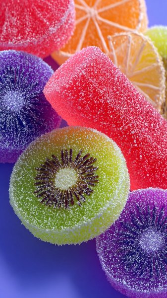 Яркие желейные конфеты: летний микс с лимоном и киви. Изображение из нейронной сети Миджорни