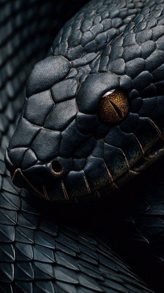 Зачарованный взгляд черной змеи в стиле dark fantasy с ультравысокой детализацией. Нейронная сеть Midjourney