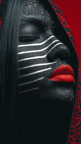 Загадочный портрет: дерзкий макияж и глубокая тайна в красном цвете. Нейронная сеть Миджорни