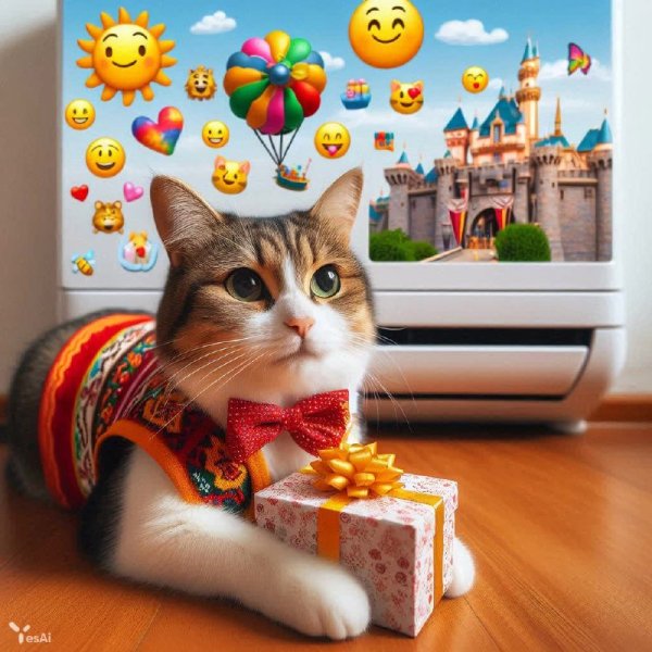 Кот в народном костюме наслаждается прохладой и дарит радость в волшебном мире. Изображение из нейросети Dalle-3