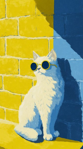 Милые котики в стиле ретро: яркая иллюстрация на кирпичной стене. Генерация из нейронной сети Миджорни