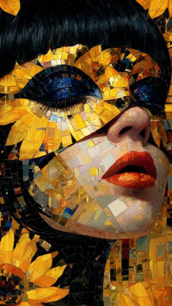 Яркий неон и мозаика: сюрреалистичный портрет в стиле Jean Art. Изображение из нейросети Midjourney