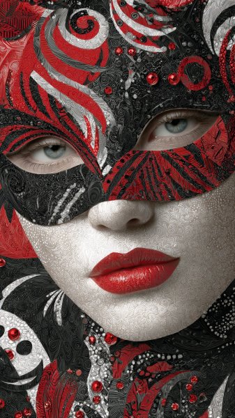 Загадочная красота: Лицо в маске из кружева и цветов. Нейронная сеть Миджорни