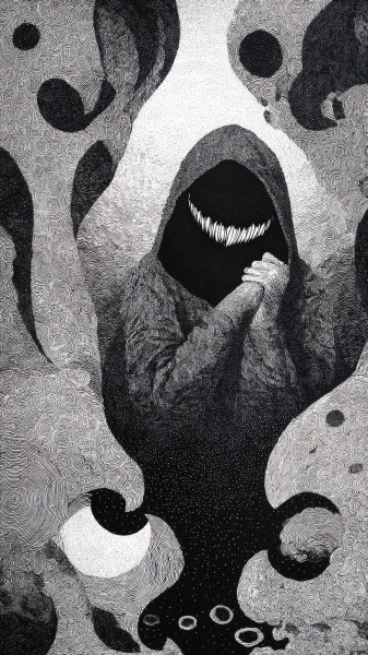 Тёмная фигура в тени: отчаяние и зловещая угроза подстерегают внизу. Генерация из нейросети Миджорни