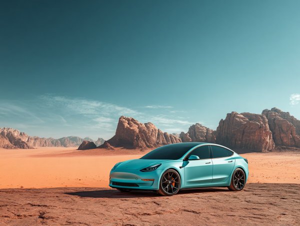 Тесла Model S: гармония дизайна и пустынного пейзажа. Нейронная сеть Миджорни