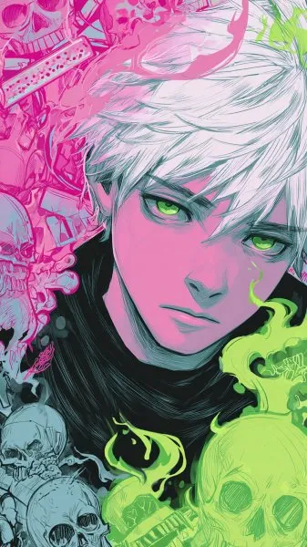 Неоновый монстр из Death Note: хаотичный рисунок в ярких тонах. Изображение из нейросети Миджорни