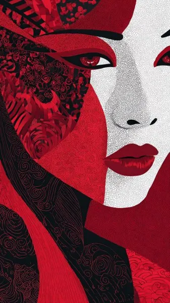 Таинственный облик: симметрия, цвет и энергия в портрете женщины. Изображение из нейронной сети Миджорни
