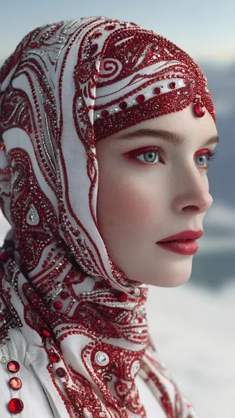 Загадочная красота: шарф с камнями и пейзажем вдали. Изображение из нейронной сети Миджорни