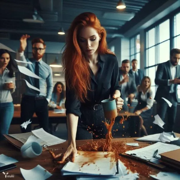 Утро в офисе: кофе, хаос и удивленные коллеги. Картинка из нейронной сети Далли 3