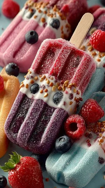 Яркое мороженое: взрыв вкуса и цвета в фотореалистичной композиции. Изображение из нейросети Midjourney