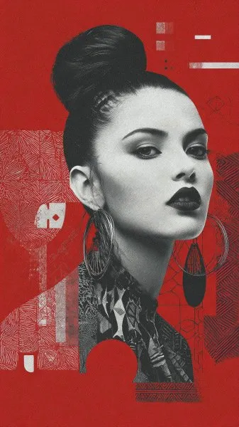 Лицо в черно-белых узорах: таинственная элегантность и геометрическая глубина. Изображение из нейросети Миджорни