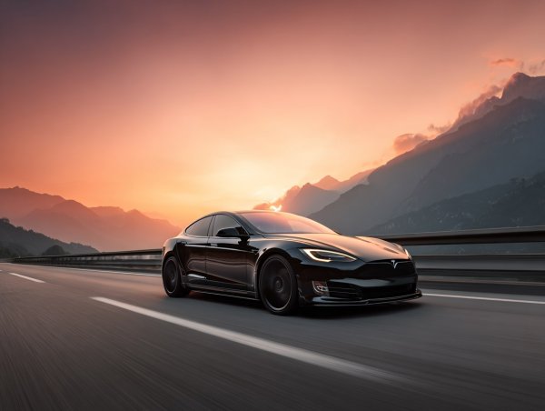 Трасса в закатном свете: Tesla Model S и ощущение свободы движения. Картинка из нейросети Midjourney