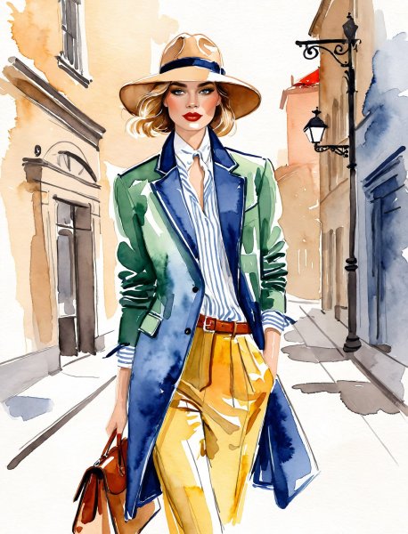 Сочетание стилей: Ralph Lauren, Maison Margiela и цифровая акварель. Нейросеть Stable Diffusion