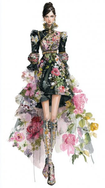 Сочетание нежности и драматизма: вдохновение модных домов Anna Sui и Alexander McQuee. Картинка из нейронной сети Midjourney